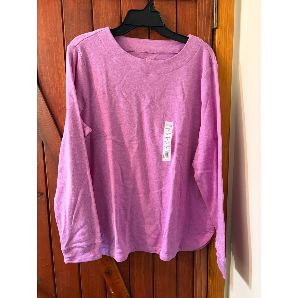 Croft & Barrow Womens XL Purple Heather Long Sleeve Fleece Sweatshirt NWT